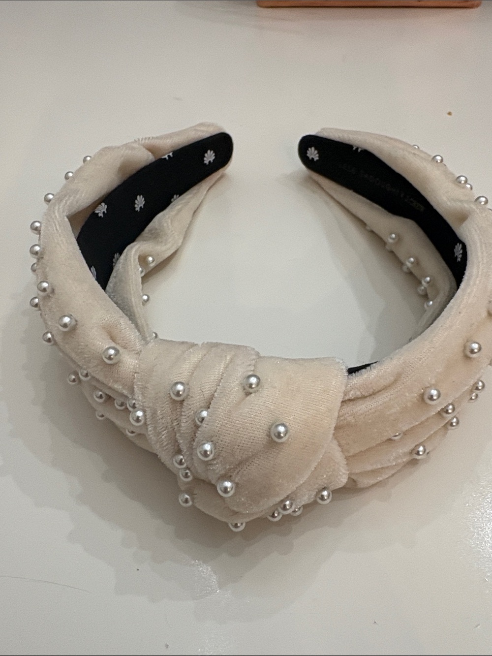 Lele Sadoughi x J.Crew Pearl Knot Headband Cream Velvet